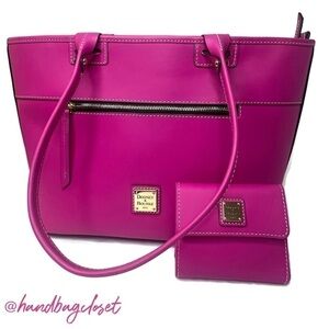 Dooney Magenta Fuchsia Pink Beacon Janine Satchel Bag and Wallet Set